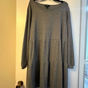 AGB Heather Gray Long Sleeve Babydoll Sweater Dress
